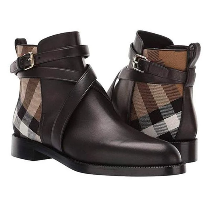 Checkered Leather Ankle Boots For Men
