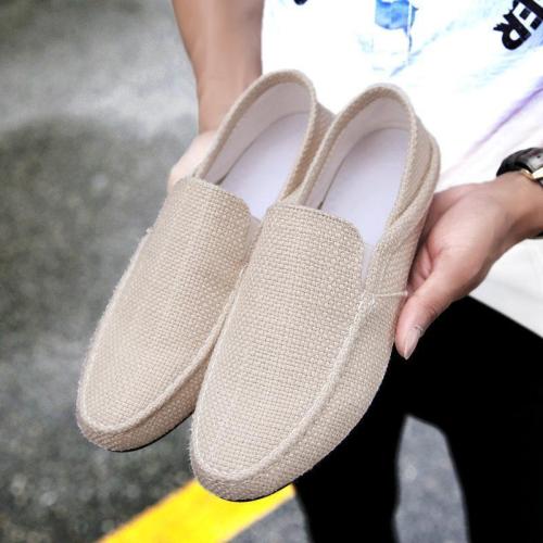 Men's Woven Style Linen Stretch Collapsible Heel Casual Driving Shoes