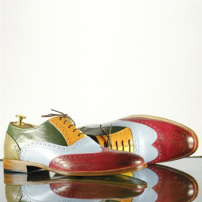 New Handmade Men's Multi Color Leather Wing Tip Brogue Lace Up Shoes