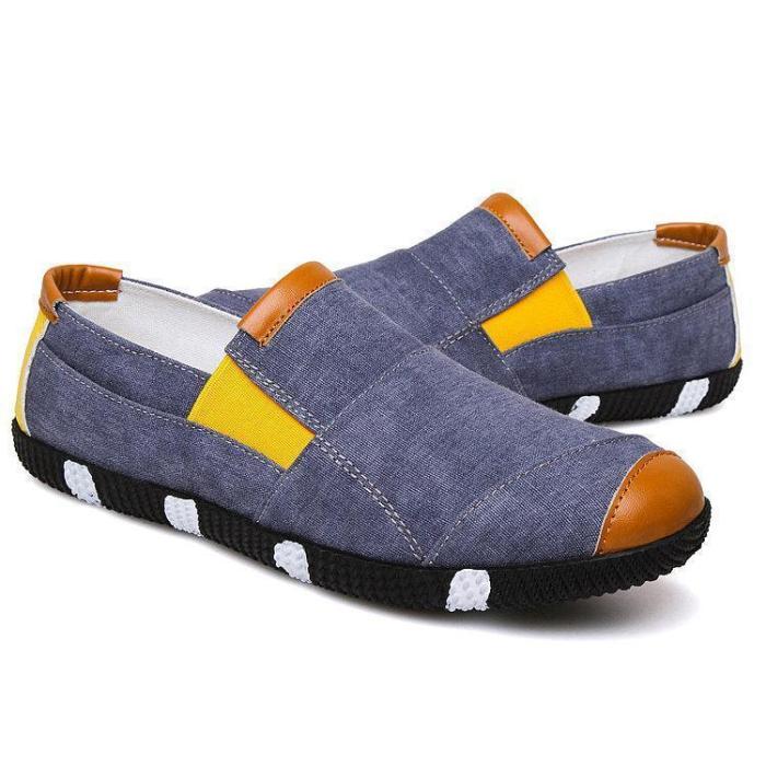 Men's  Canvas Splicing Flat Elastic Slip On Soft Sole Casual Shoes