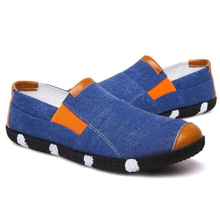 Men's  Canvas Splicing Flat Elastic Slip On Soft Sole Casual Shoes