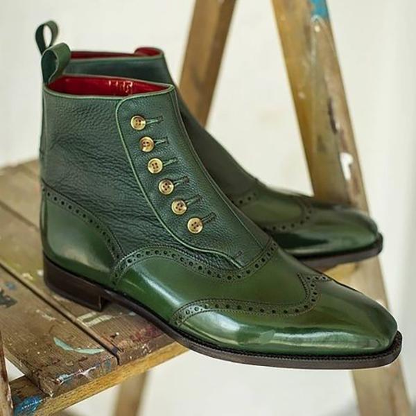 Men's Green Bullock Engraved Pointed Boots