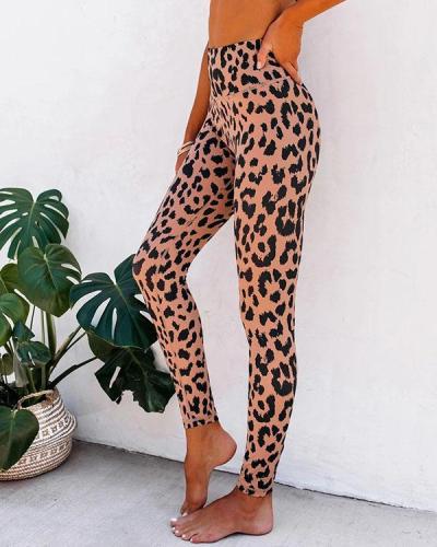 Leopard Print Casual Sport Leggings For Women