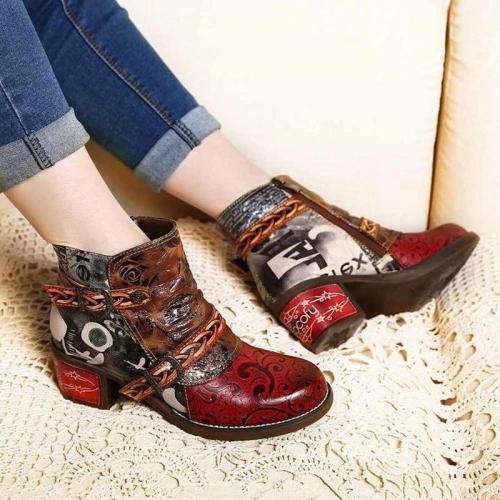 Flower Faux Leather Daily Boots