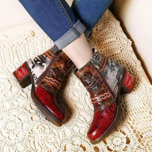 Flower Faux Leather Daily Boots