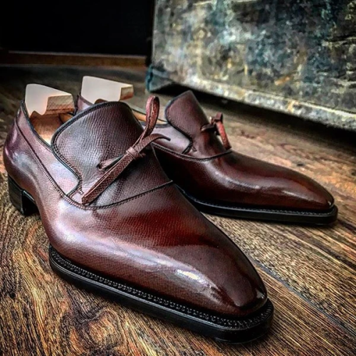 Handmade Men’s Leather Bowknot Slip-On Loafers