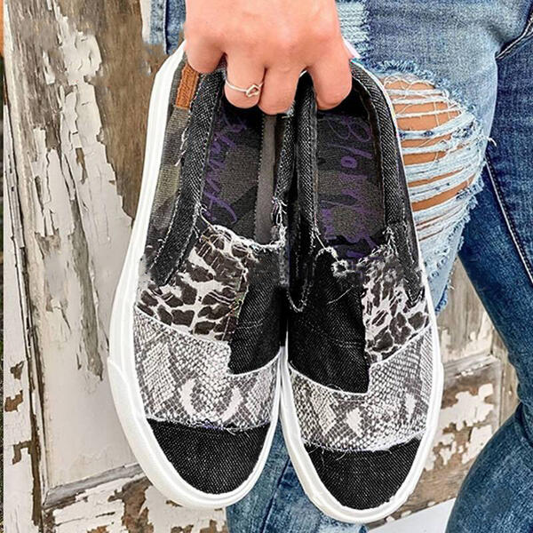 raw edge animal print canvas shoes