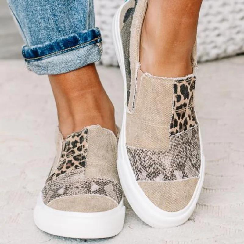 raw edge animal print canvas shoes