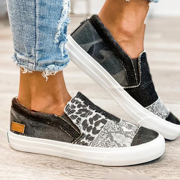 raw edge animal print canvas shoes