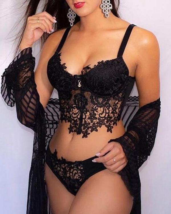 Spaghetti Strap Crochet Lace Hollow Out Teddy