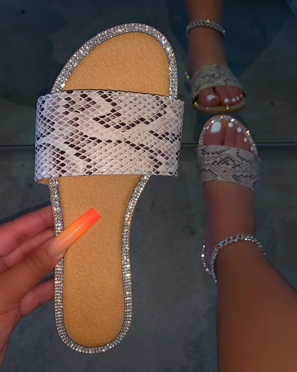 rhinestone flat sandals women's shoes