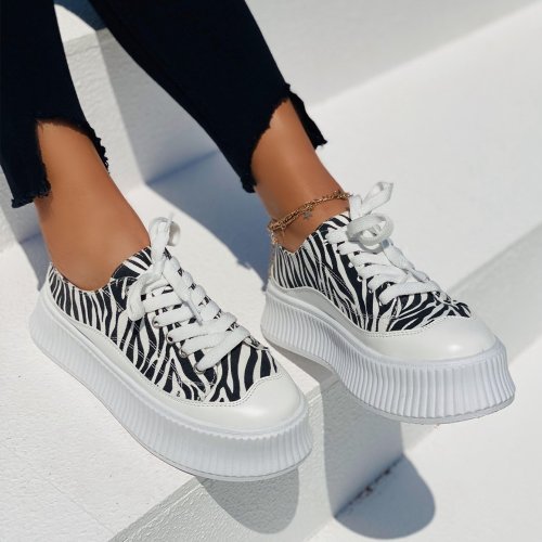 Women's Comfortable PU Zebra Print Sneakers