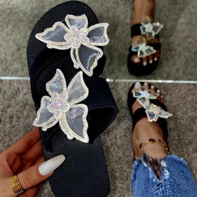 Women Fashion Pu Butterfly Adornment Wedge Heel Sandals