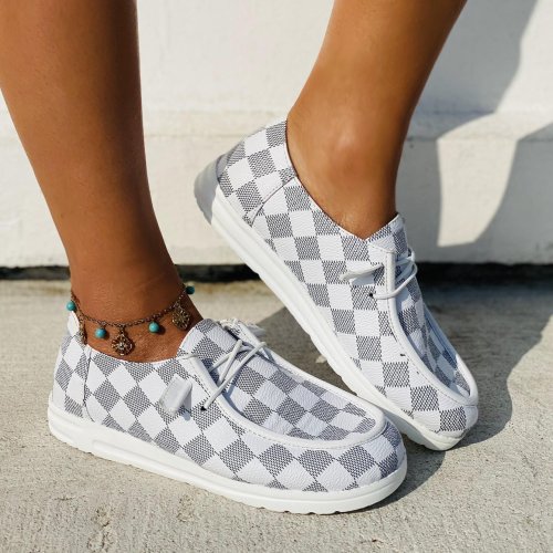 Checkered Pattern Lace-up Front Loafers