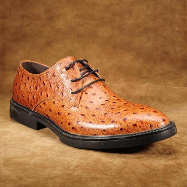 Brown Ostrich Print Senior Men'S Shoes