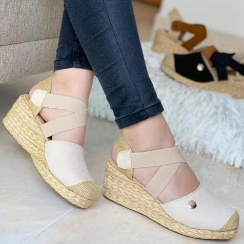 Women‘s Fashion Woven Wedge Sole Elastic Strap Sandals