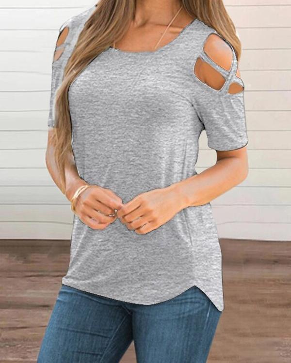 Women's sexy V-neck short-sleeved solid color T-shirt