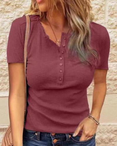 Casual Button Short Sleeves Blouse
