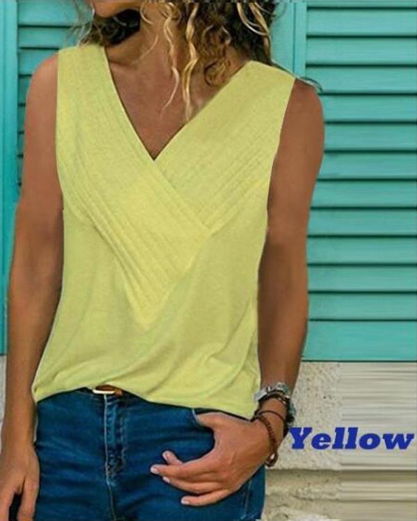 Plus Size Causal Solid Color Sleeveless V Neck Shirts Tops