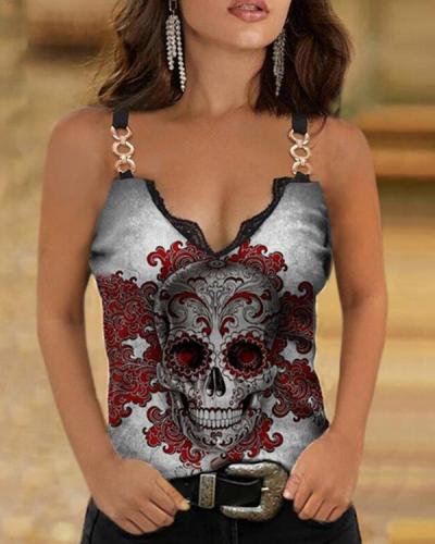 Skull Print Sexy Vest Designer