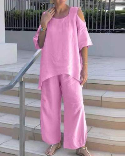 Cotton and Linen Strapless Casual Plus Size Suit