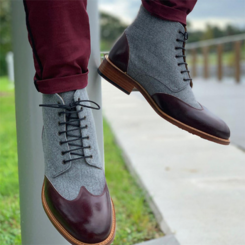 New Men's Round Toe Low-heel Lace-up Casual Leather Boots