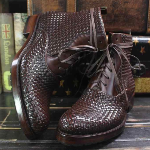 Men's Round Toe British Braided Martin Leather Boots