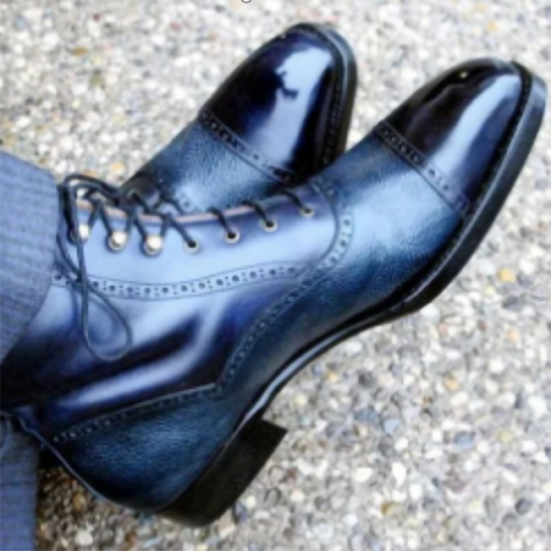 New Men's Round Toe Low-heel Casual Leather Boots