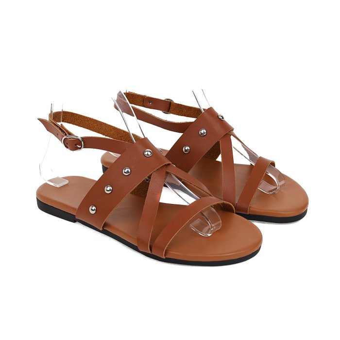 Women Casual Simple Pu Pure Color Bowknot Lace-up Flat Sandals