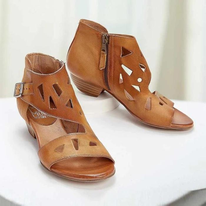 Women's Hollow Side Zipper Flat Sandals