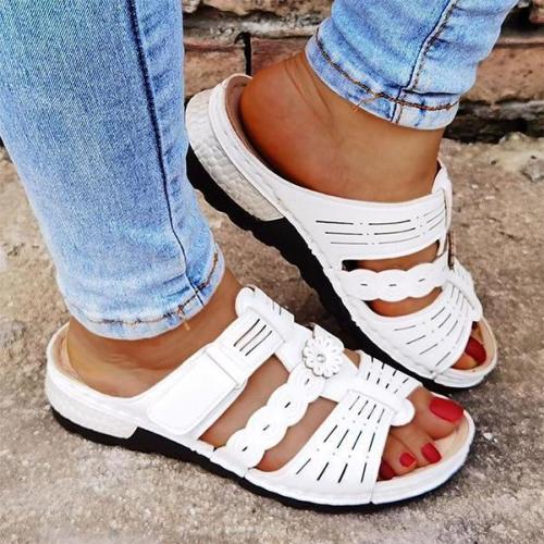 Casual Pu Hollow-Out Soft Sole Flat Sandals