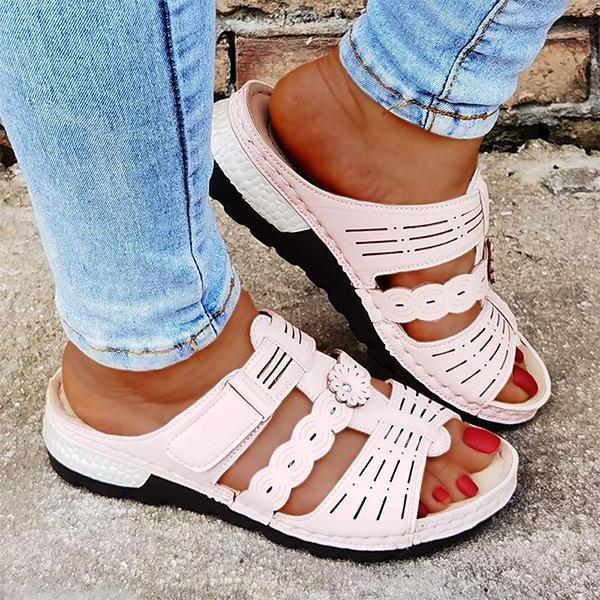 Casual Pu Hollow-Out Soft Sole Flat Sandals