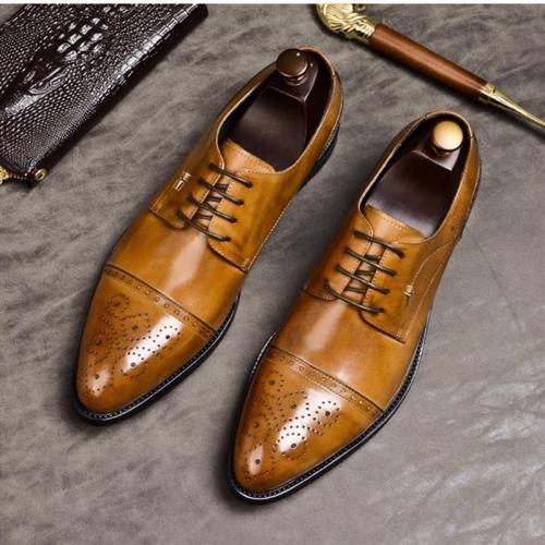 Men Genuine Leather Italian Designer Handmade Oxfords Formal Shoes
