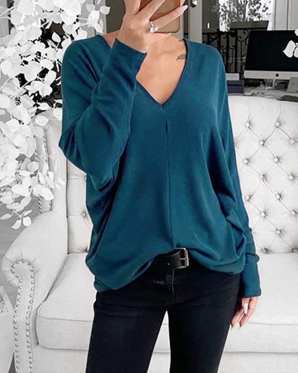 Women Casual Solid V-Neck Tops