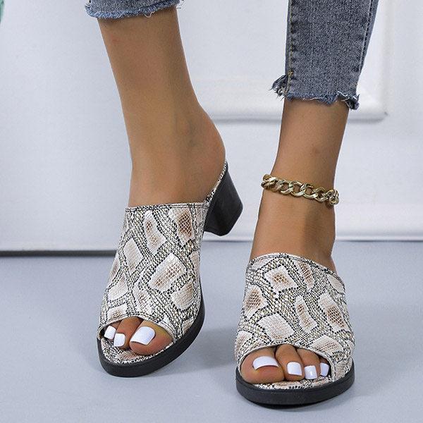 Women's Fashion Snake-print Chunky Heel Slippers
