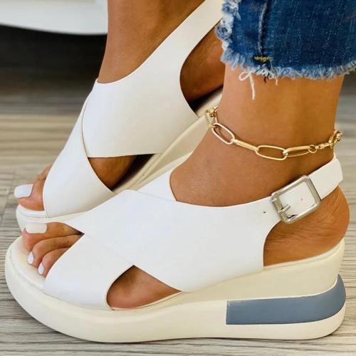 Women Casual Comfotable Pu Color-Blocking Wedge Heel Sandals