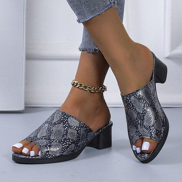 Women's Fashion Snake-print Chunky Heel Slippers