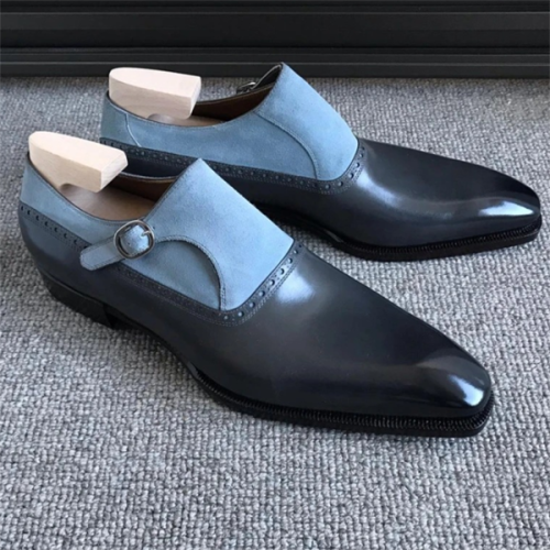 2021 Business Stitching Low-heeled British Square-toe Men's Single Shoes