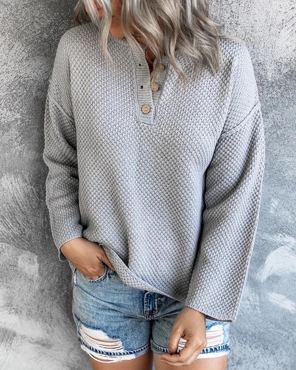 Comfy Cozy Sweater Drop Shoulder Button Up Knitting Top