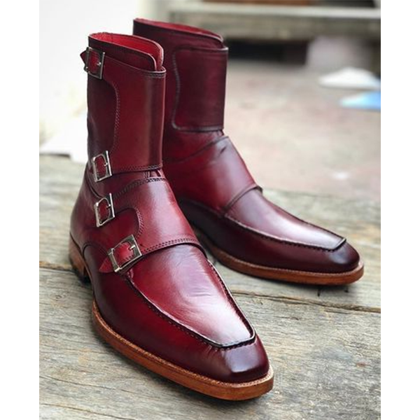 Men's Fashion Trend Double-breasted Leather Boots with Buckle