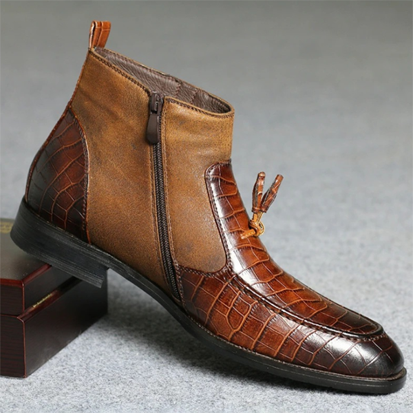 2021 Low-heel Round Toe Stitching Side Zipper Men's Short Boots