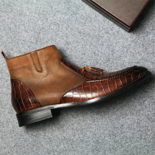 2021 Low-heel Round Toe Stitching Side Zipper Men's Short Boots