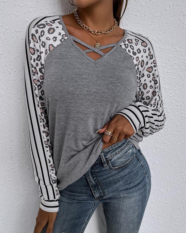 Casual Leopard Long-sleeve Tops