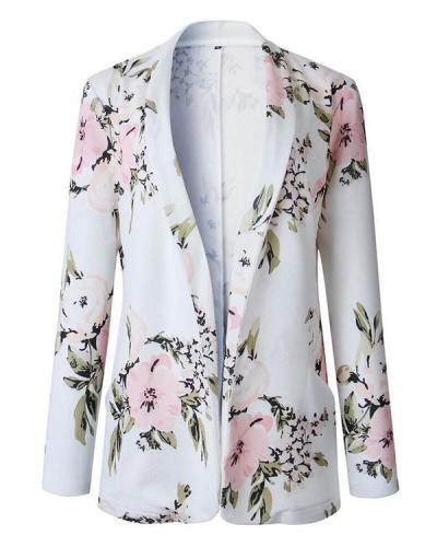 Women Shawl Collar Floral Jacket Print Coat