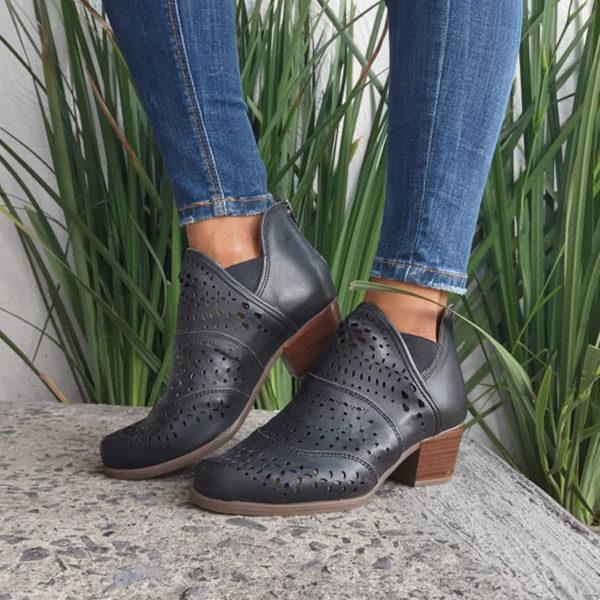 Women's Retro Cut-out Low Heel Ankle Boots