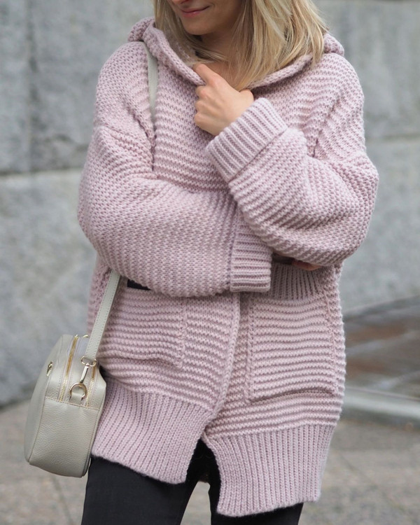 Solid Casual Loose Long Sweater Coats Pockets Sweaters