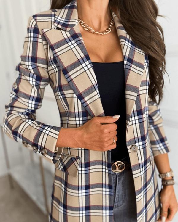 Long Sleeve Fashion Lattice Blazer Lapel Suit