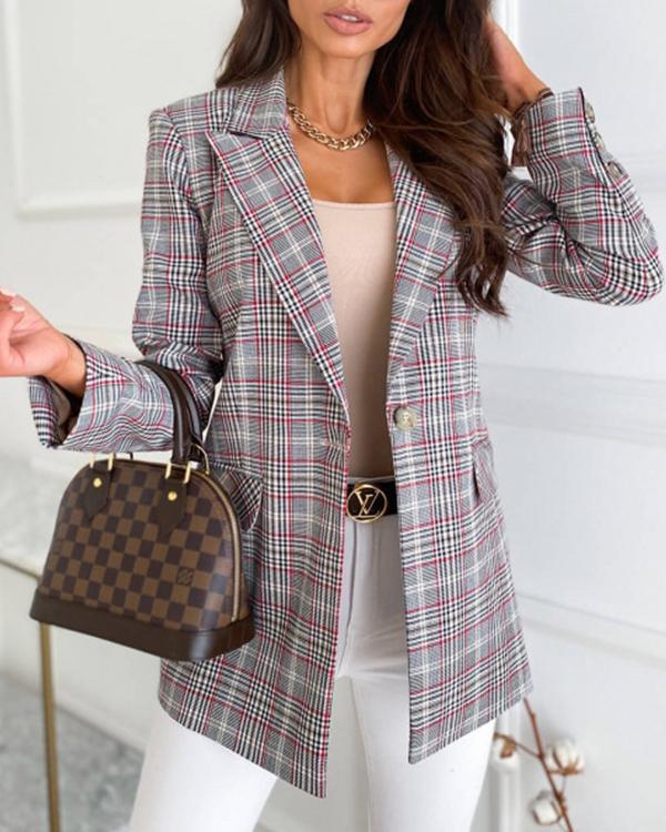 Long Sleeve Fashion Lattice Blazer Lapel Suit