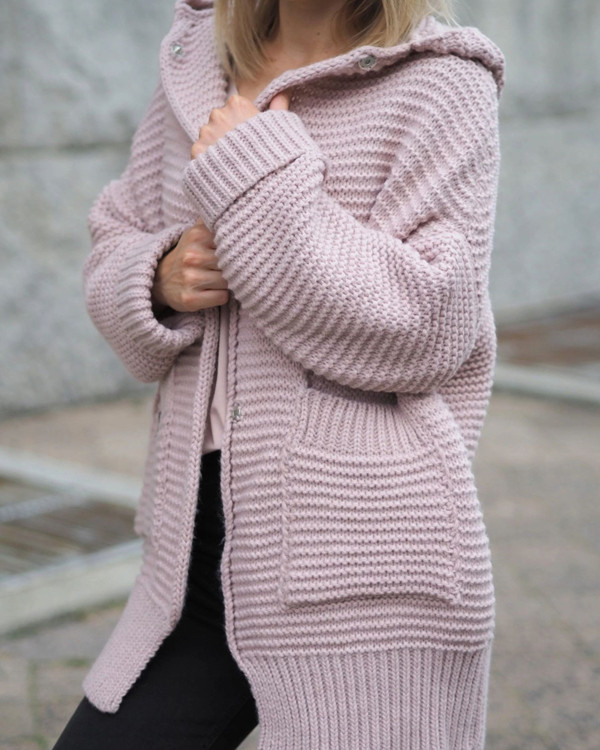 Solid Casual Loose Long Sweater Coats Pockets Sweaters