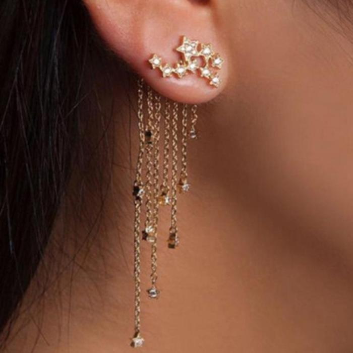 Tassel Design Shining Star Alloy Rhinestone Women Earrings 2 PCS